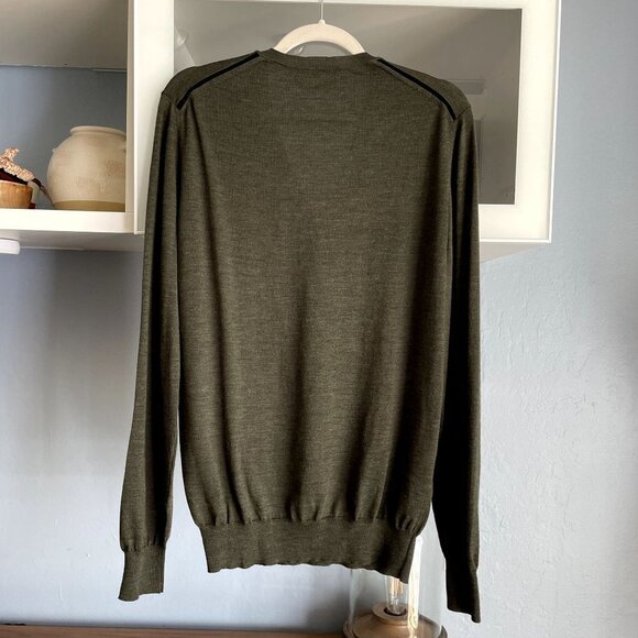 Yves Saint Laurent Heather Green Wool Knit V-Neck Sweater - Picture 2 of 7